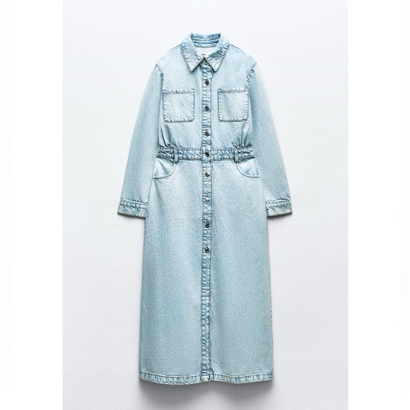 Zara Z1975 DENIM MIDI DRESS SIZE LARGE - Picture 6 of 14